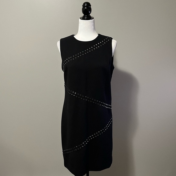 Michael Kors Sleeveless Mid Length Sheath Black Dress Studded Accents - Picture 1 of 11